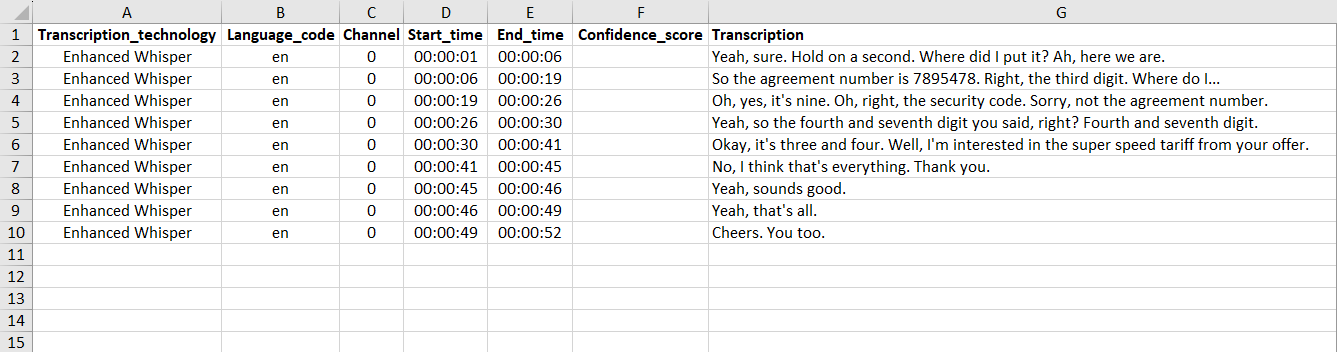 Excel Export Format