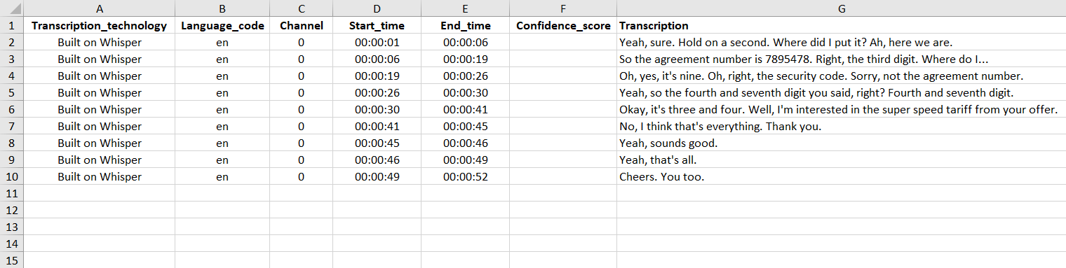 Excel Export Format